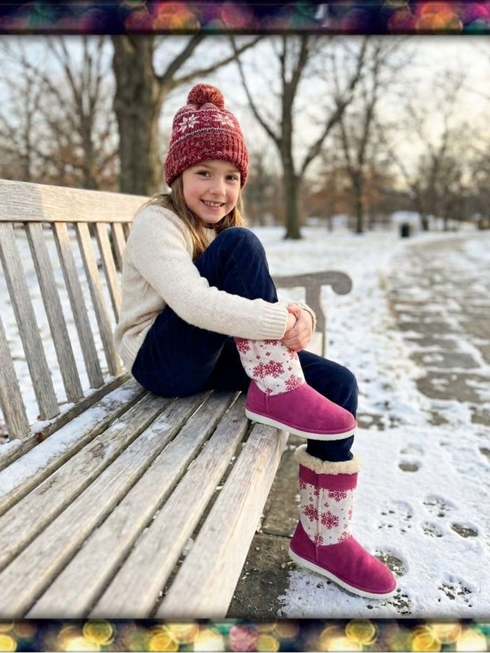 {Bearpaw} Catalina Youth Pink Suede Snowflake Winter Boots Size Y4 / Women’s 6